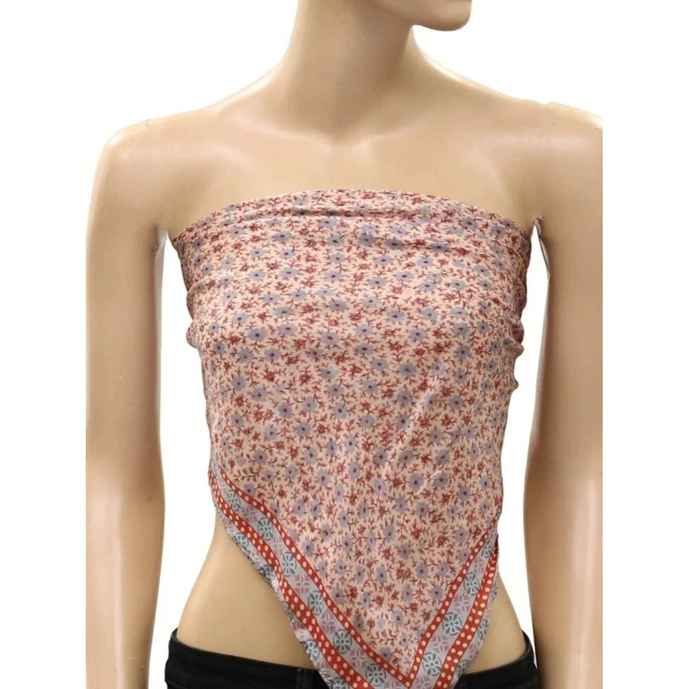 Free People So Silk Printed Bandana Scarf Tube Top Belt Floral Paisley Wrap OS